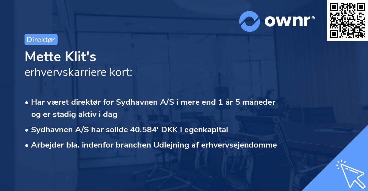 Mette Klit's erhvervskarriere kort
