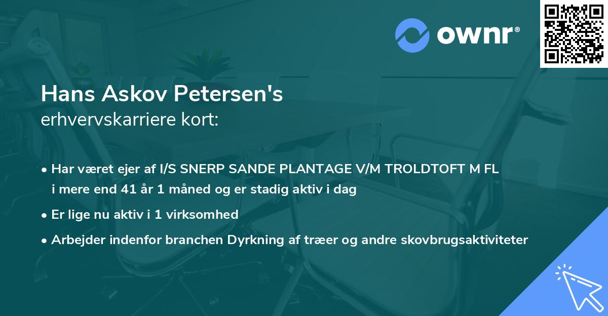 Hans Askov Petersen's erhvervskarriere kort