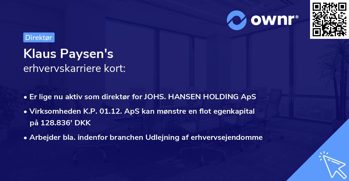 Klaus Paysen's erhvervskarriere kort