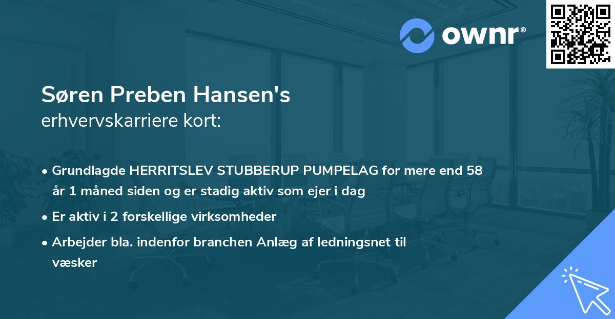 Søren Preben Hansen's erhvervskarriere kort