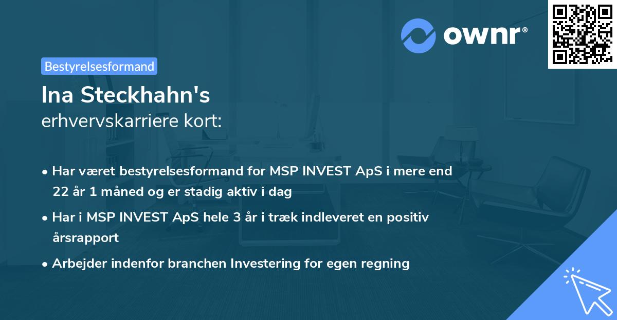 Ina Steckhahn's erhvervskarriere kort