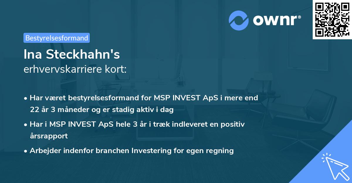 Ina Steckhahn's erhvervskarriere kort