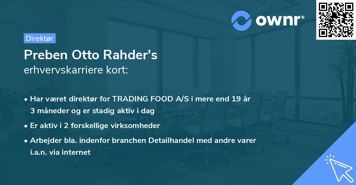 Preben Otto Rahder's erhvervskarriere kort