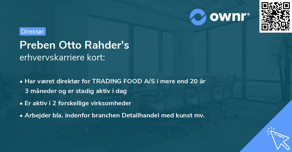 Preben Otto Rahder's erhvervskarriere kort