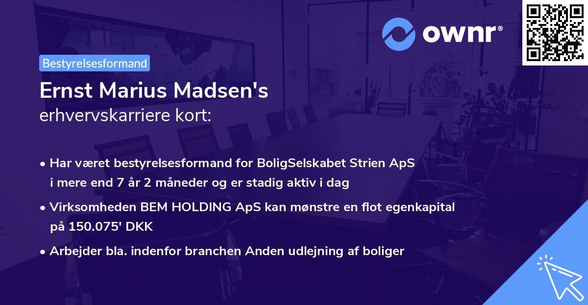Ernst Marius Madsen's erhvervskarriere kort