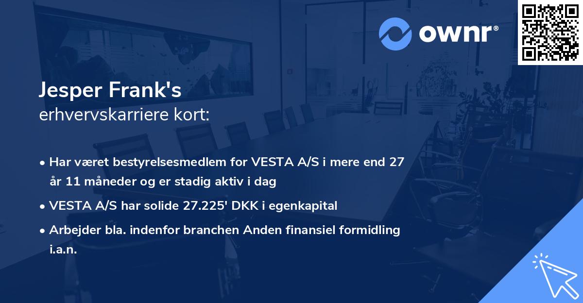 Jesper Frank's erhvervskarriere kort