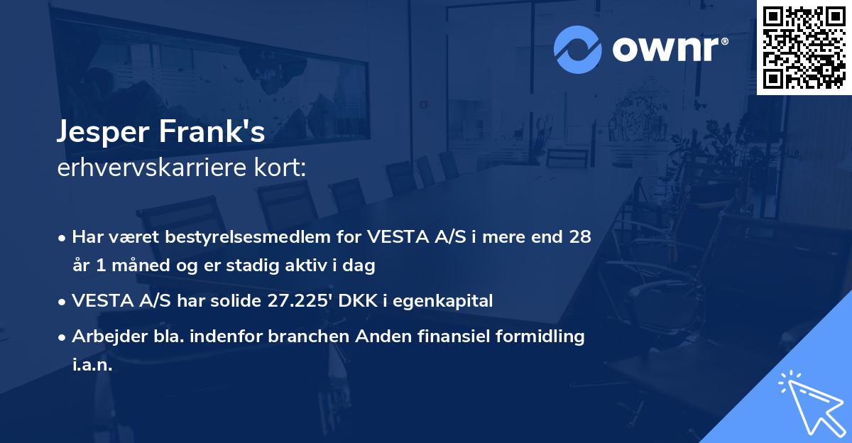 Jesper Frank's erhvervskarriere kort
