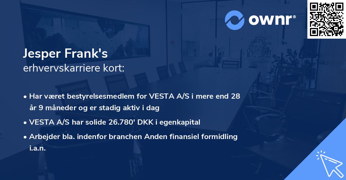 Jesper Frank's erhvervskarriere kort