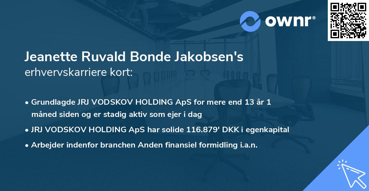 Jeanette Ruvald Bonde Jakobsen's erhvervskarriere kort