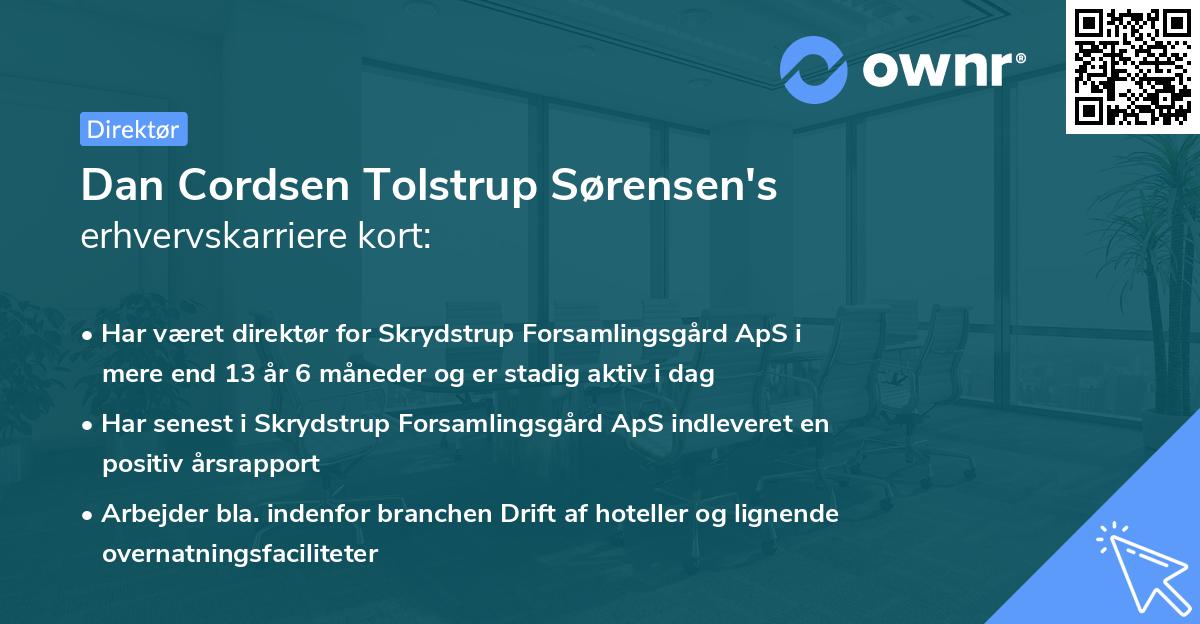Dan Cordsen Tolstrup Sørensen's erhvervskarriere kort