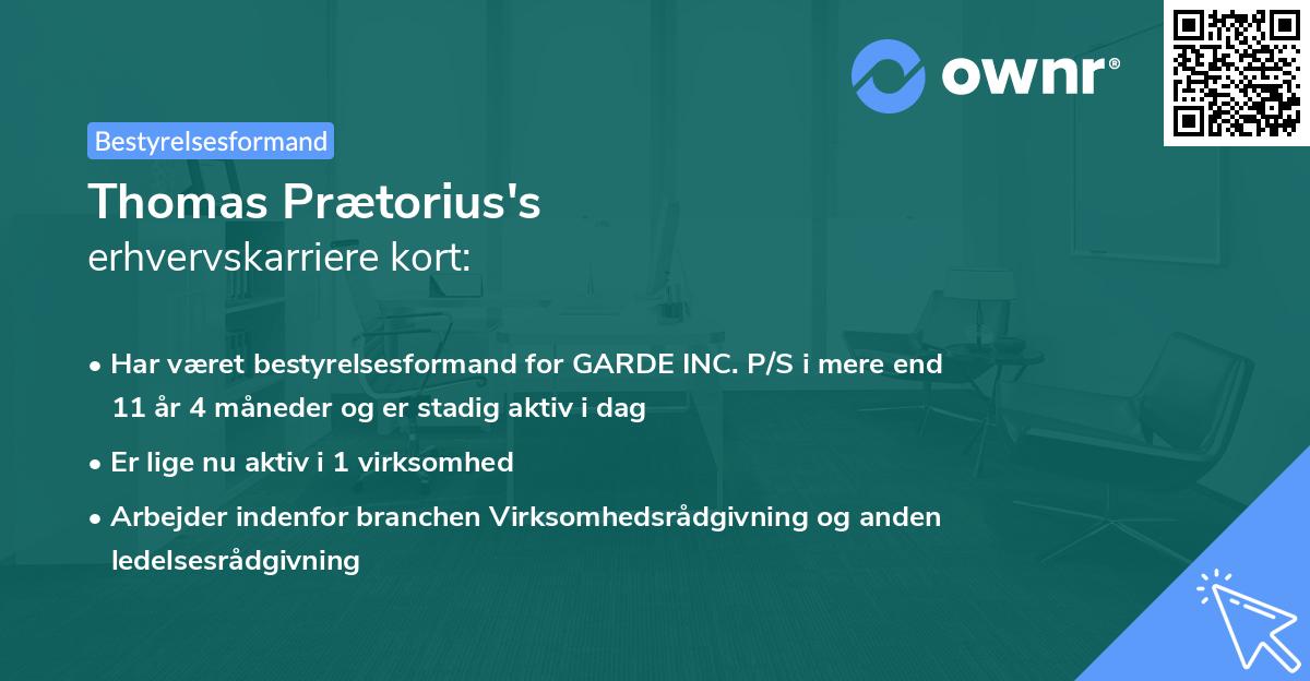 Thomas Prætorius's erhvervskarriere kort