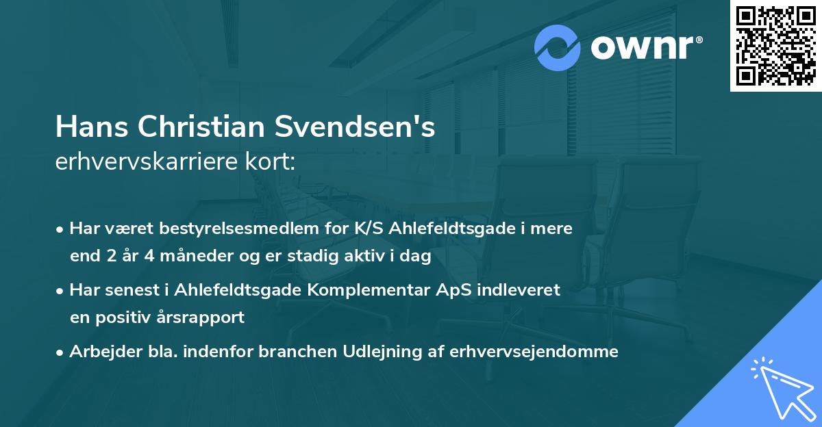Hans Christian Svendsen's erhvervskarriere kort