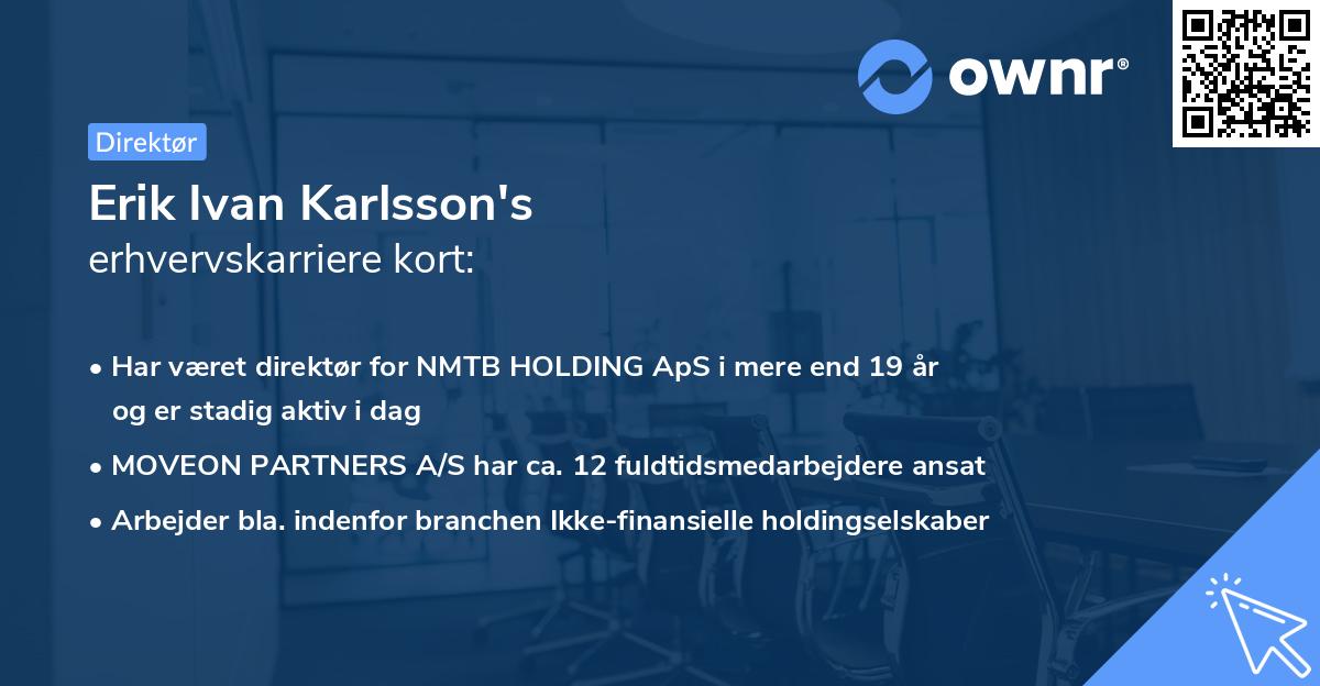 Erik Ivan Karlsson's erhvervskarriere kort