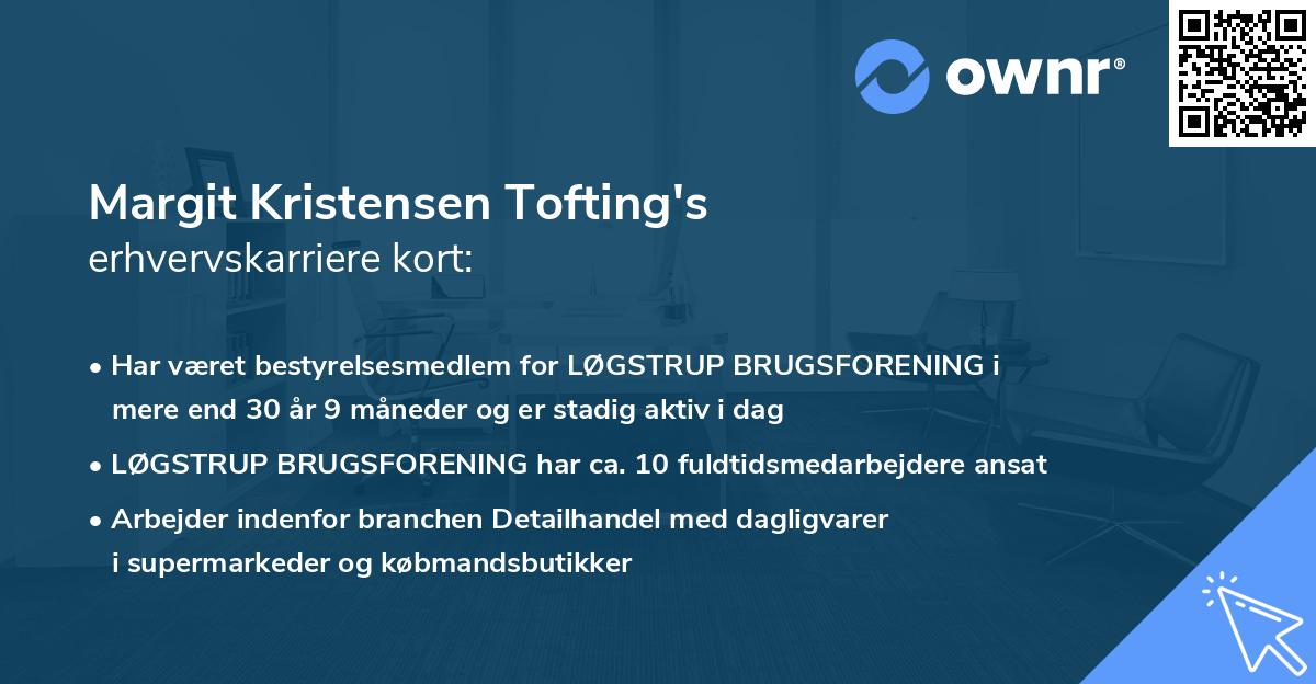 Margit Kristensen Tofting's erhvervskarriere kort