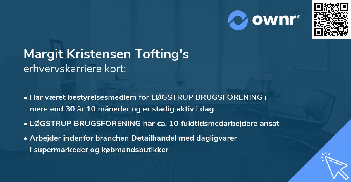 Margit Kristensen Tofting's erhvervskarriere kort