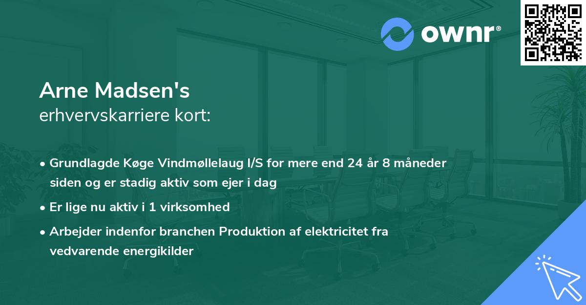 Arne Madsen's erhvervskarriere kort