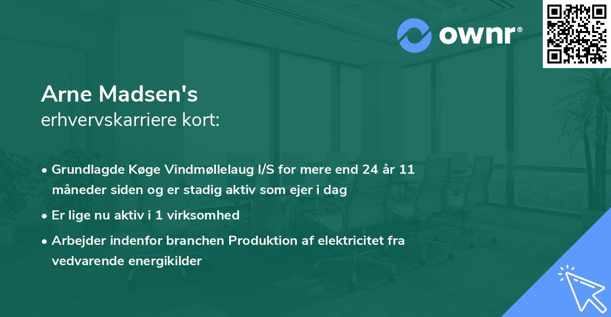 Arne Madsen's erhvervskarriere kort