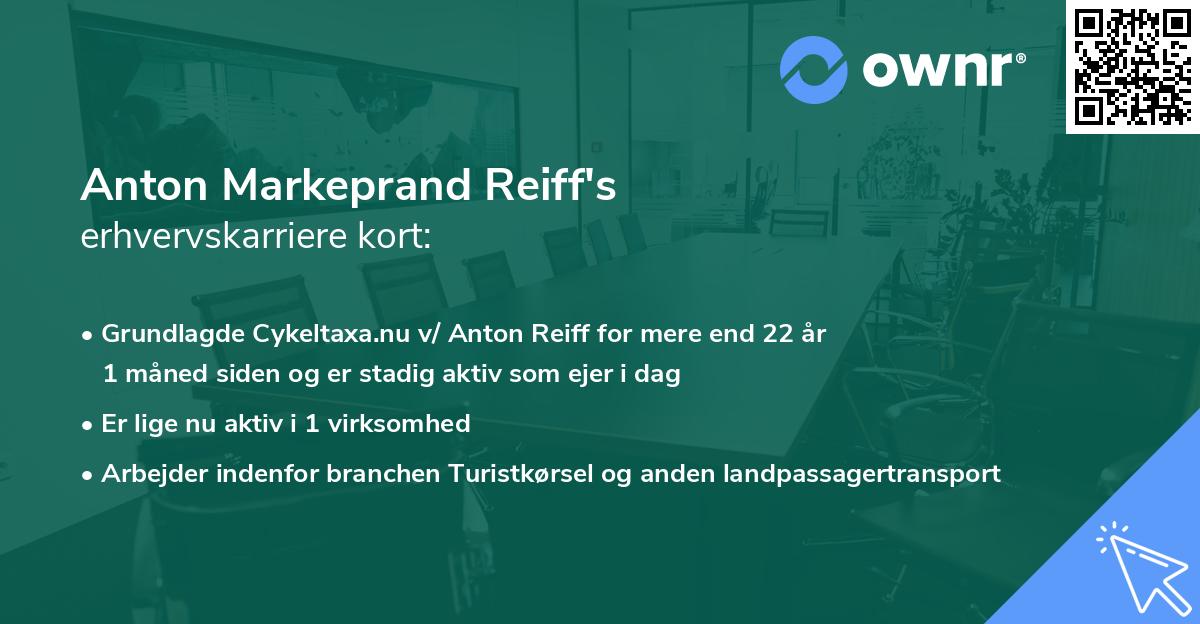 Anton Markeprand Reiff's erhvervskarriere kort