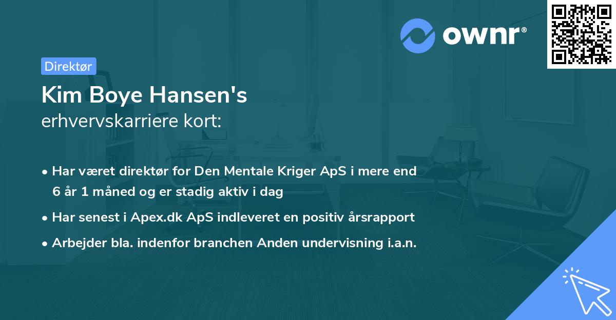 Kim Boye Hansen's erhvervskarriere kort