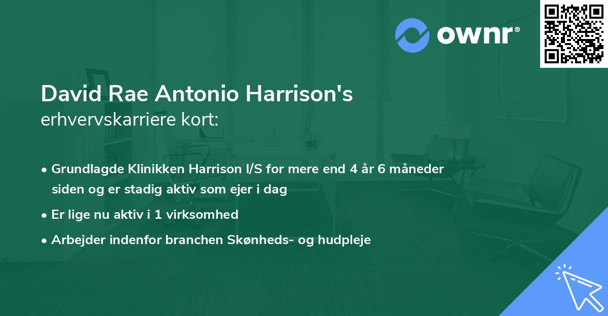 David Rae Antonio Harrison's erhvervskarriere kort