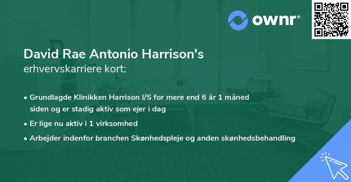 David Rae Antonio Harrison's erhvervskarriere kort