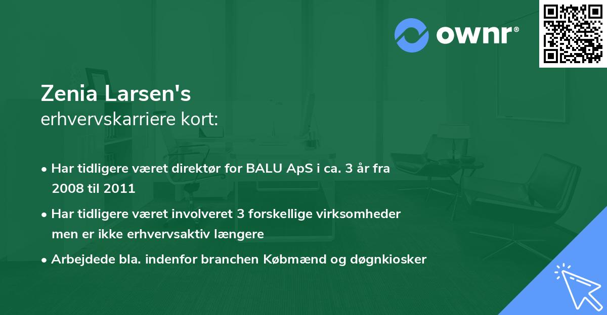 Zenia Larsen's erhvervskarriere kort