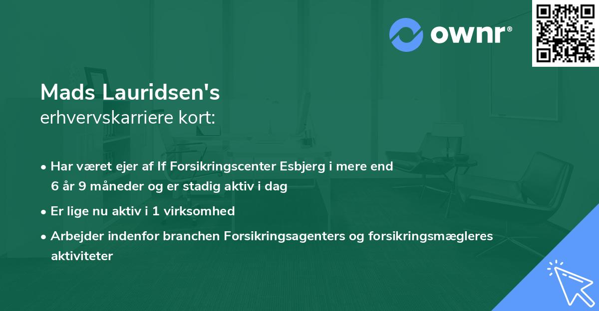 Mads Lauridsen's erhvervskarriere kort