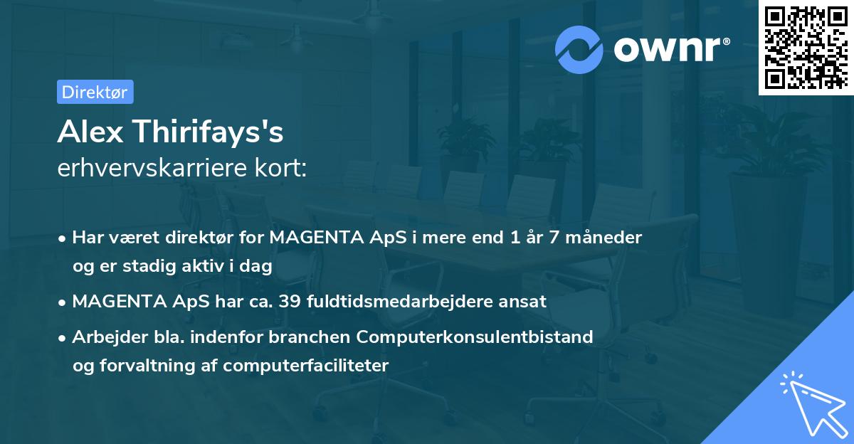 Alex Thirifays's erhvervskarriere kort