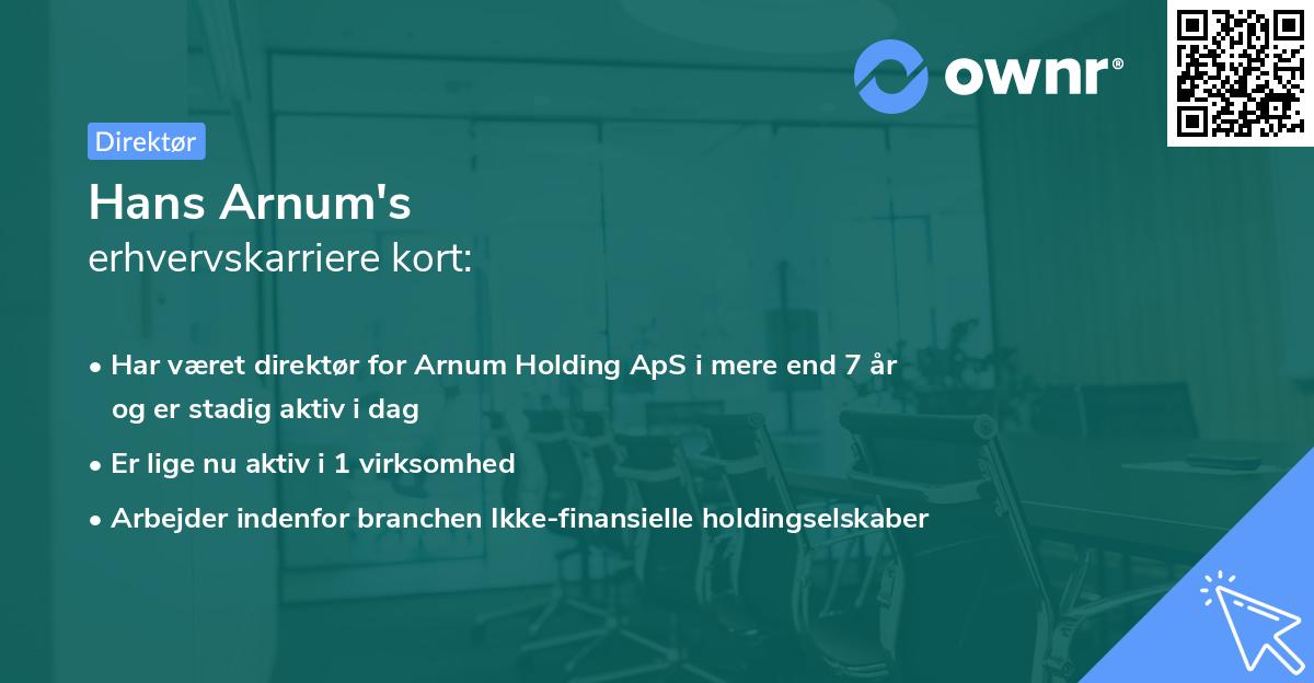 Hans Arnum's erhvervskarriere kort