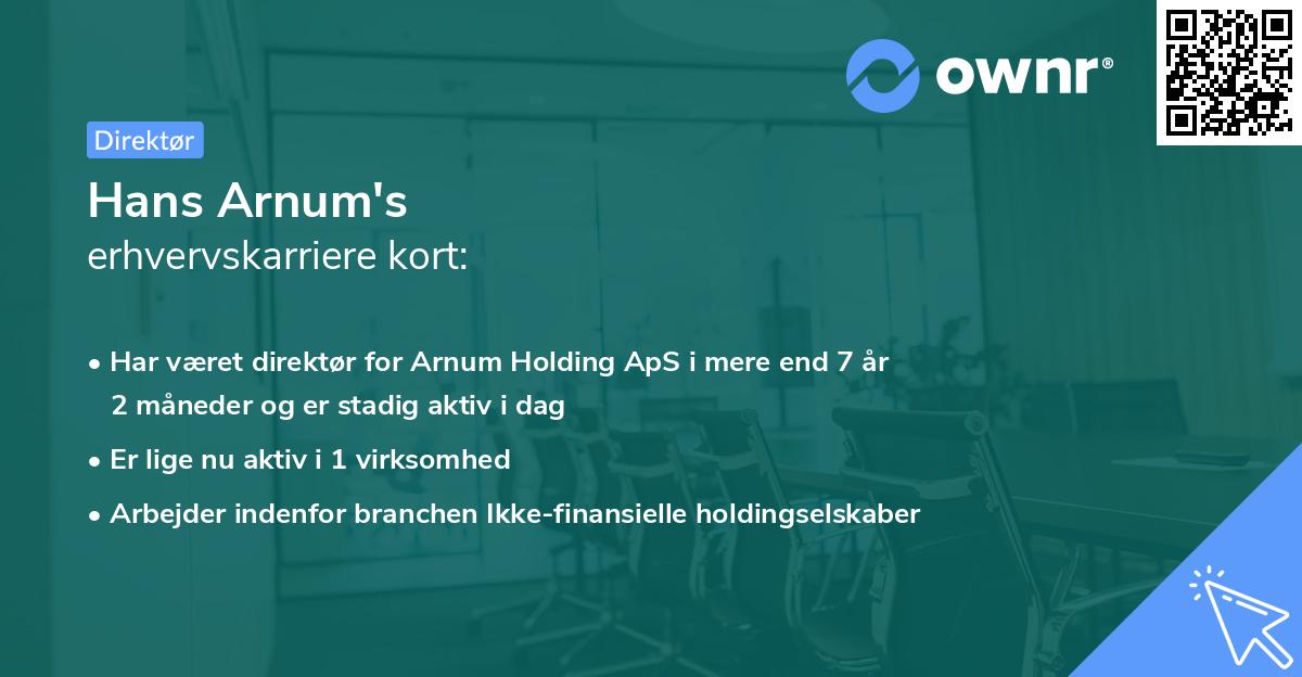 Hans Arnum's erhvervskarriere kort