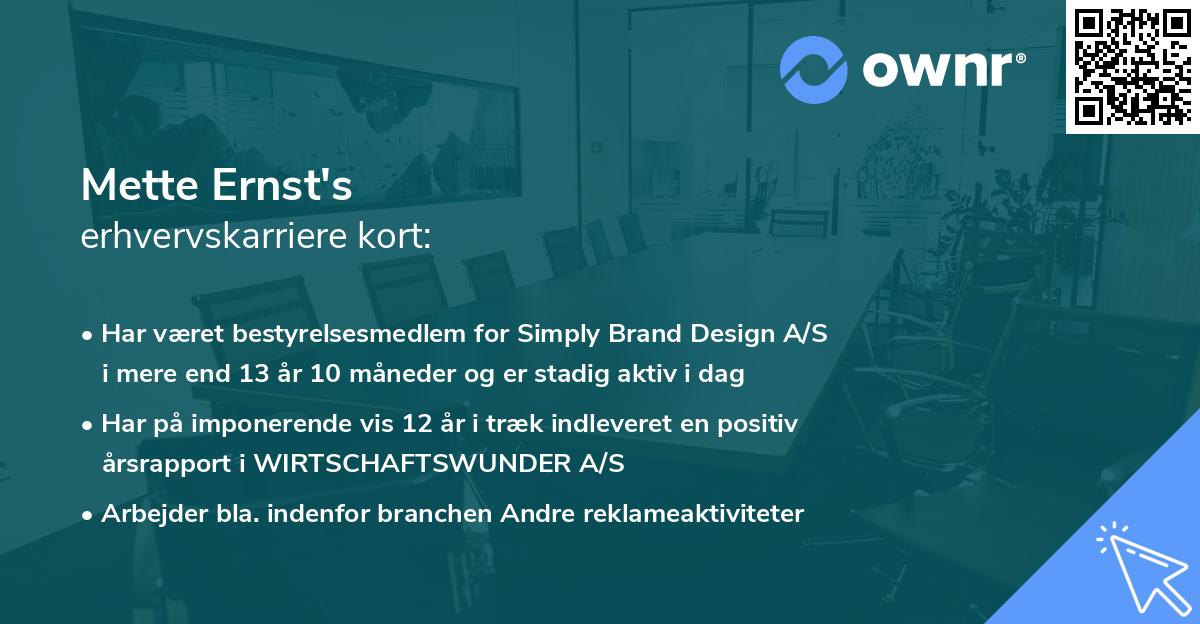 Mette Ernst's erhvervskarriere kort