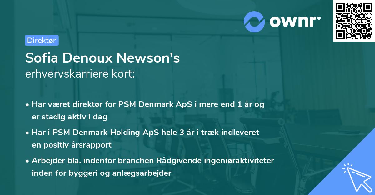 Sofia Denoux Newson's erhvervskarriere kort