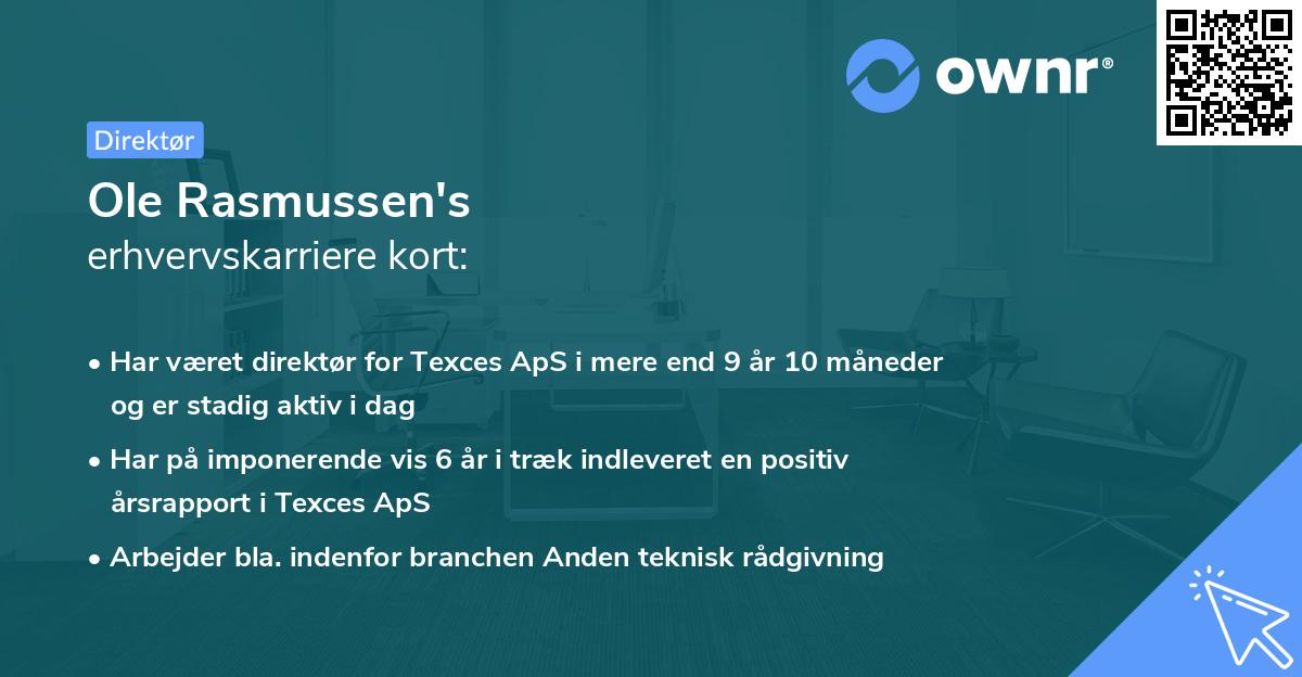 Ole Rasmussen's erhvervskarriere kort