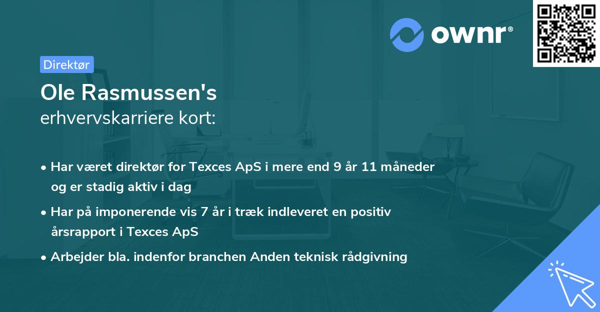 Ole Rasmussen's erhvervskarriere kort