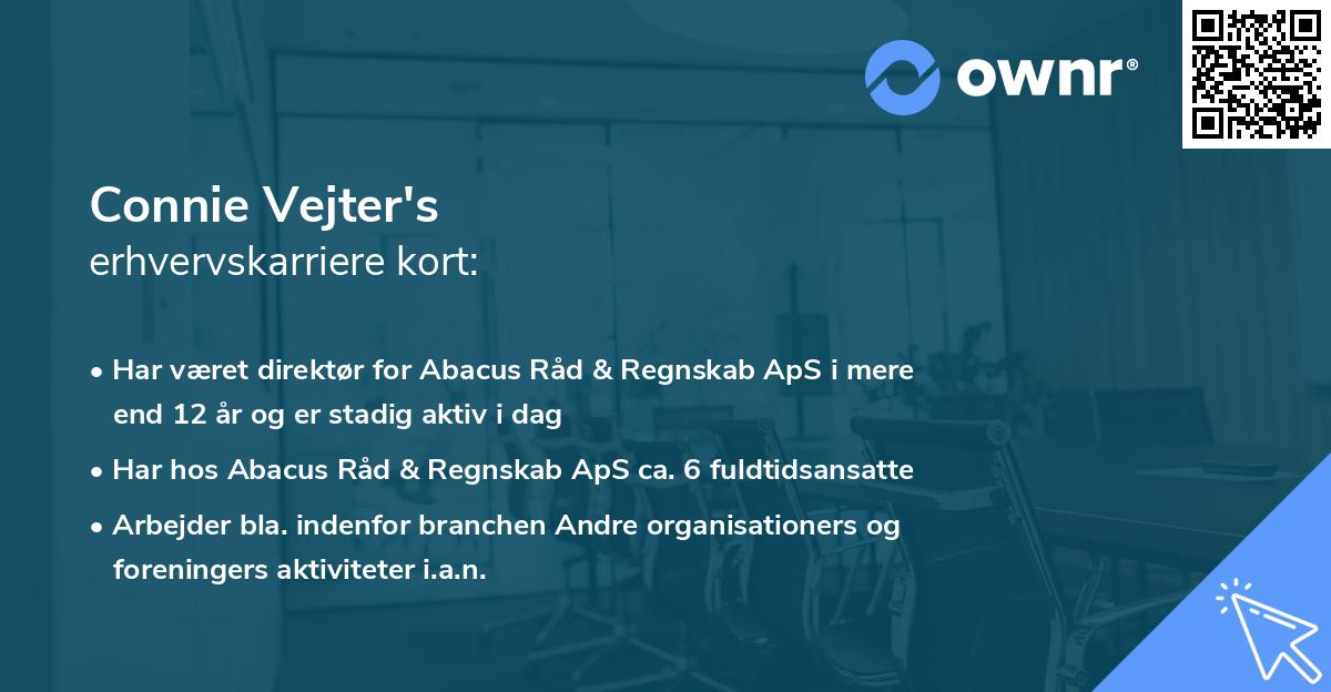 Connie Vejter's erhvervskarriere kort