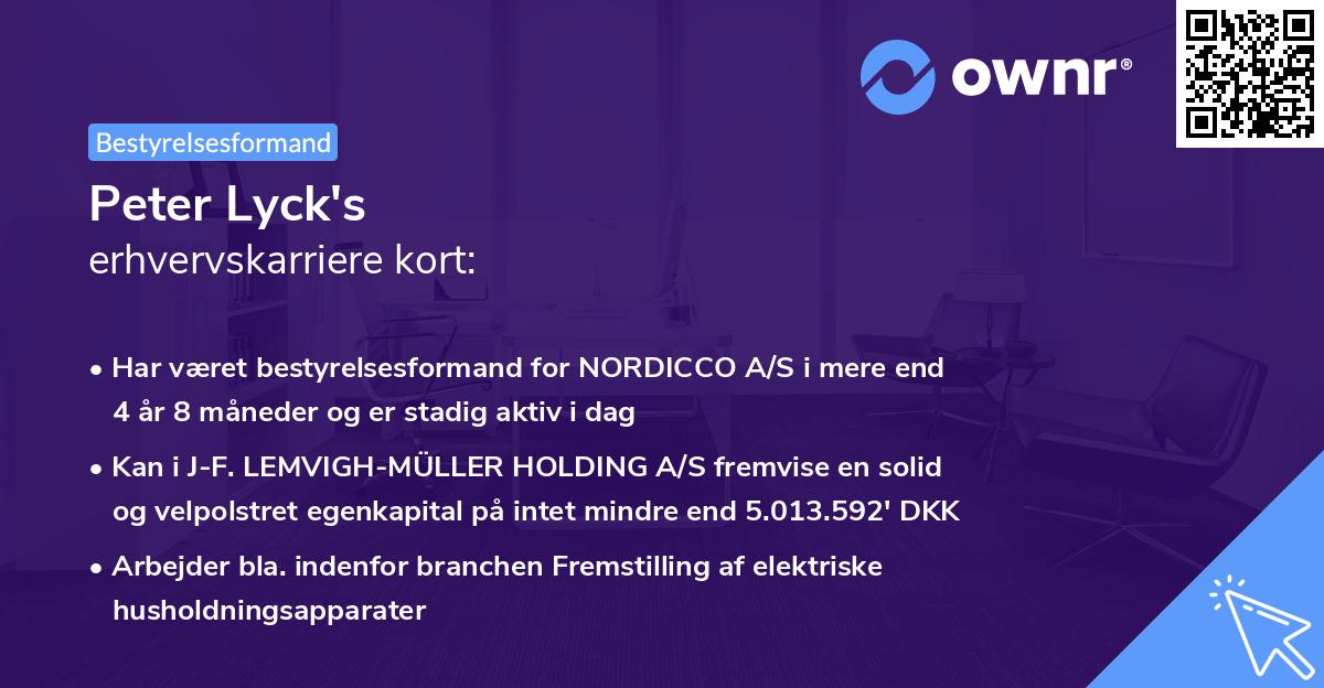 Peter Lyck's erhvervskarriere kort