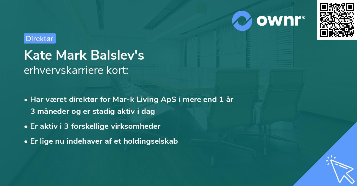 Kate Mark Balslev's erhvervskarriere kort