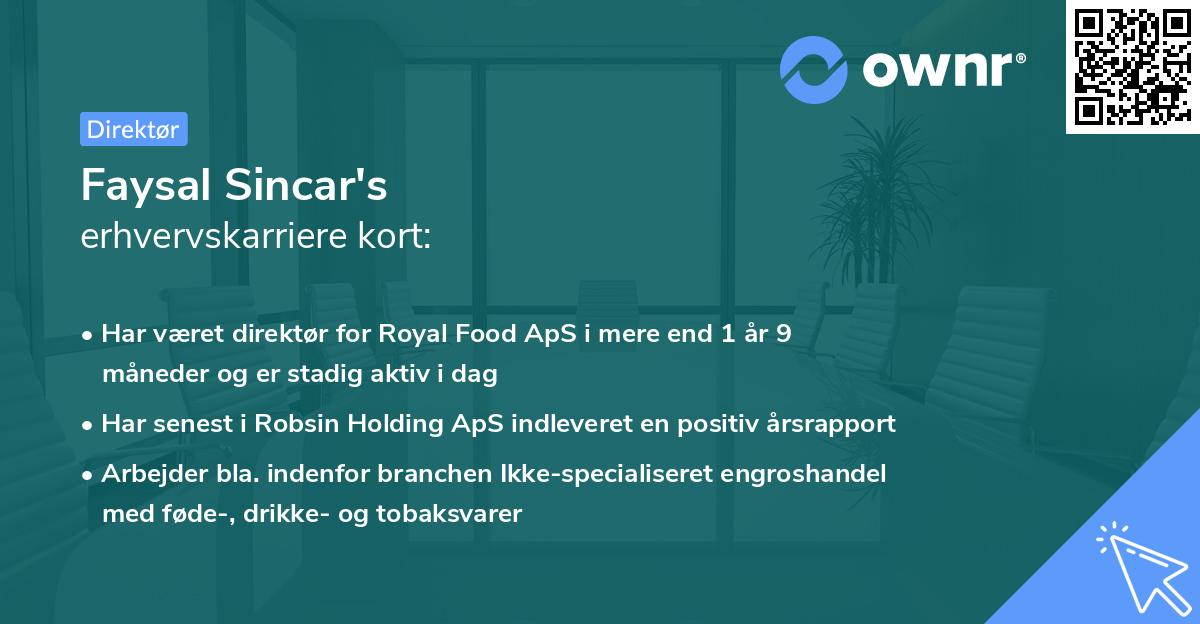 Faysal Sincar's erhvervskarriere kort