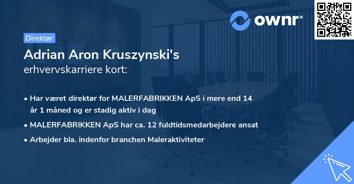 Adrian Aron Kruszynski's erhvervskarriere kort