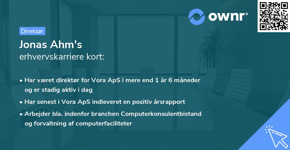 Jonas Ahm's erhvervskarriere kort