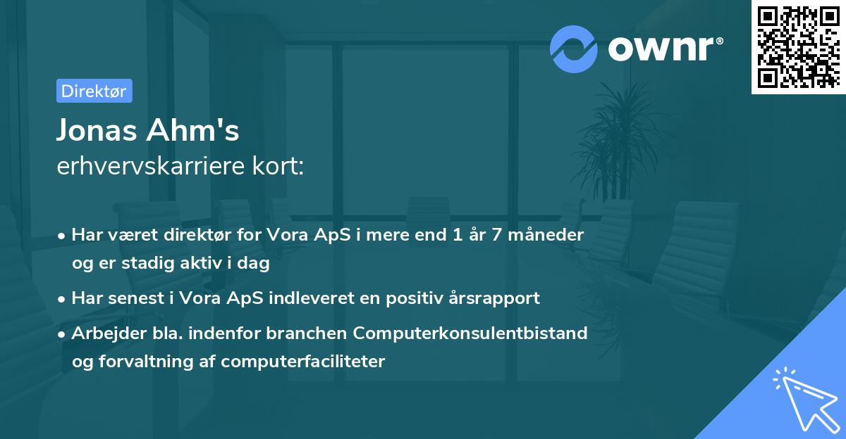 Jonas Ahm's erhvervskarriere kort