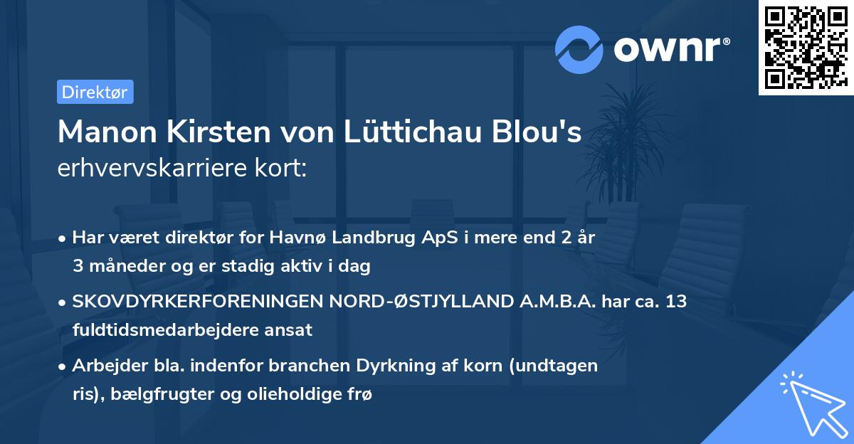 Manon Kirsten von Lüttichau Blou's erhvervskarriere kort