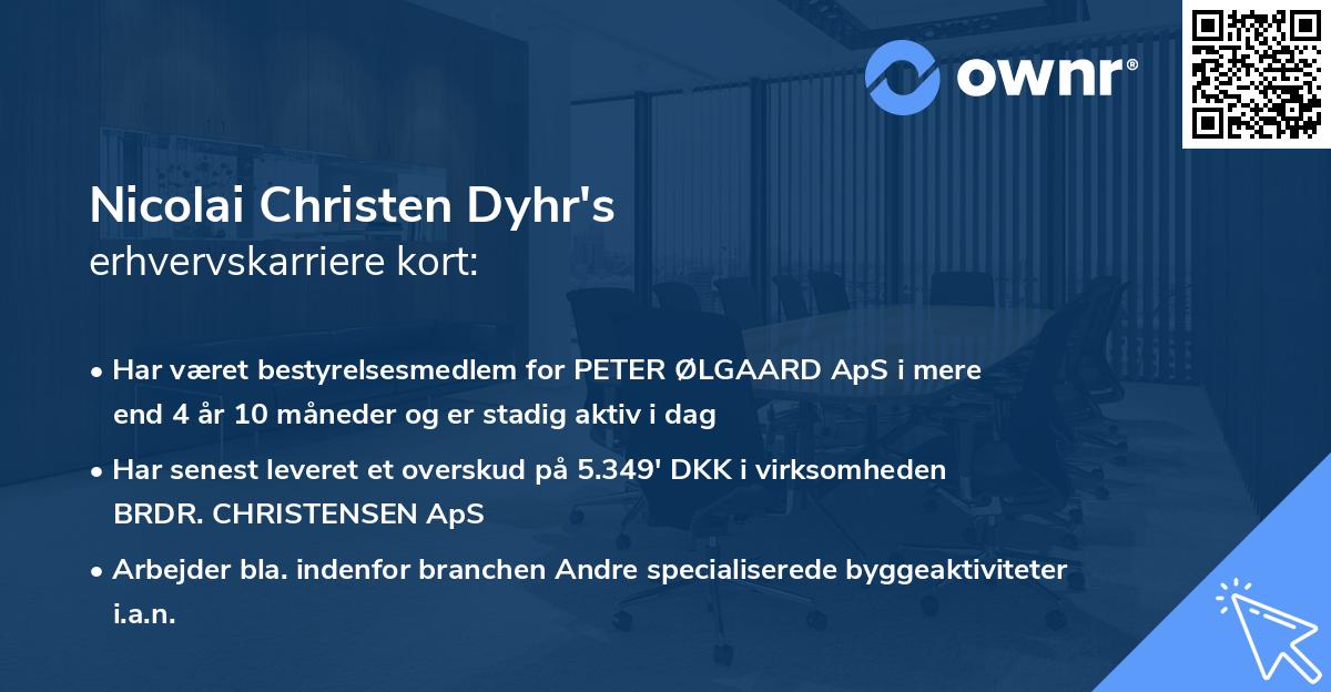 Nicolai Christen Dyhr's erhvervskarriere kort