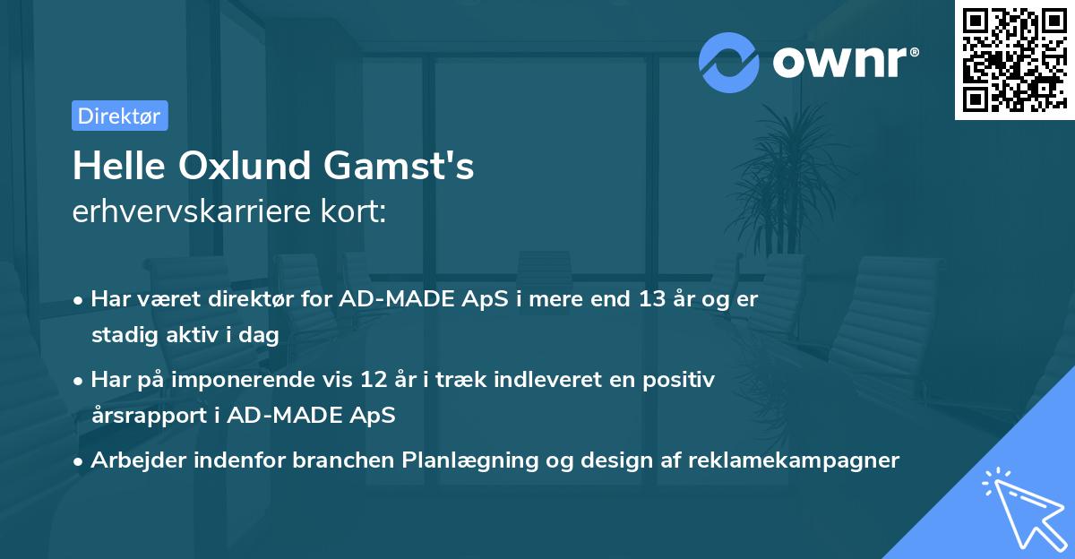 Helle Oxlund Gamst's erhvervskarriere kort