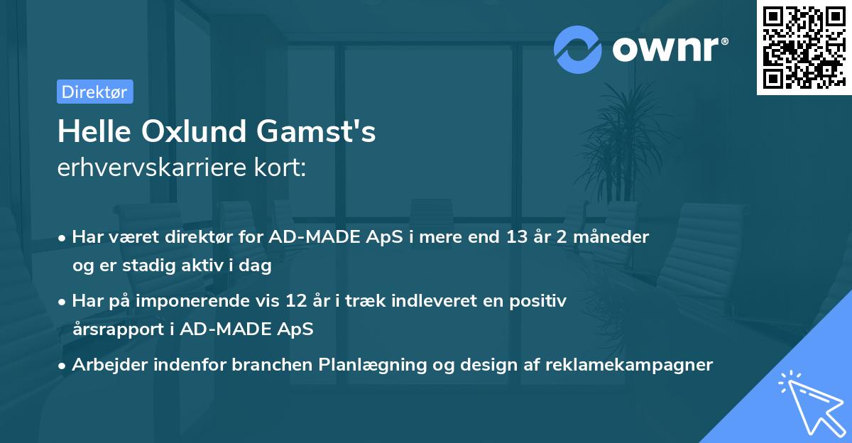 Helle Oxlund Gamst's erhvervskarriere kort