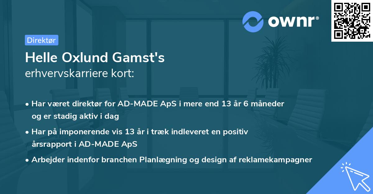 Helle Oxlund Gamst's erhvervskarriere kort