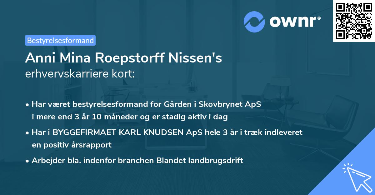 Anni Mina Roepstorff Nissen's erhvervskarriere kort