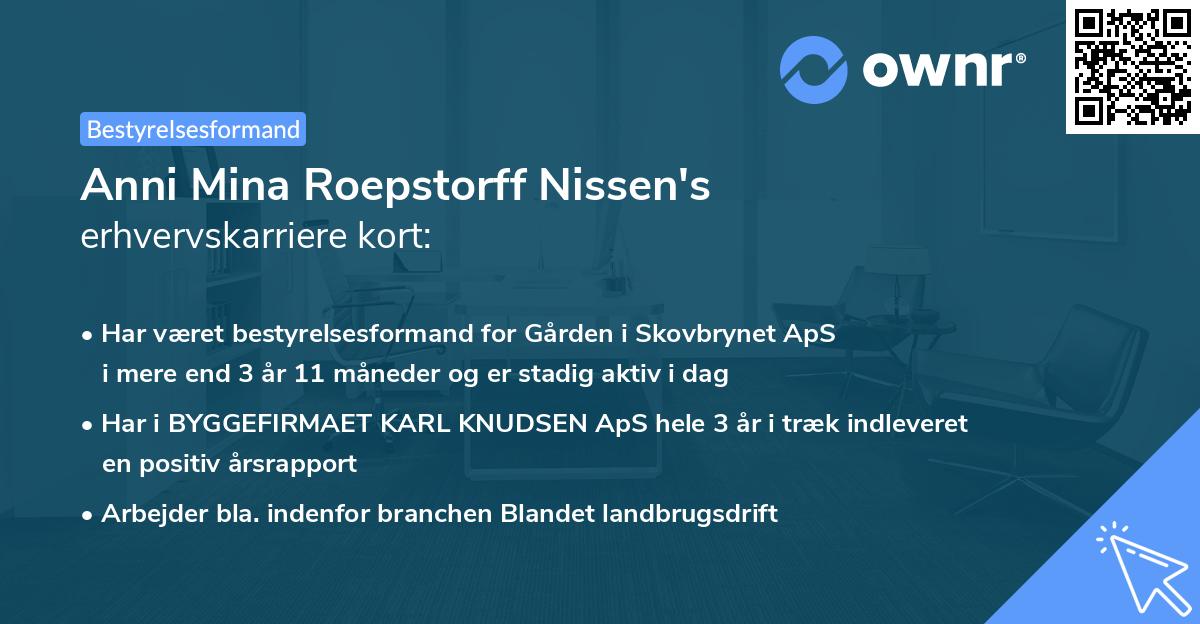 Anni Mina Roepstorff Nissen's erhvervskarriere kort