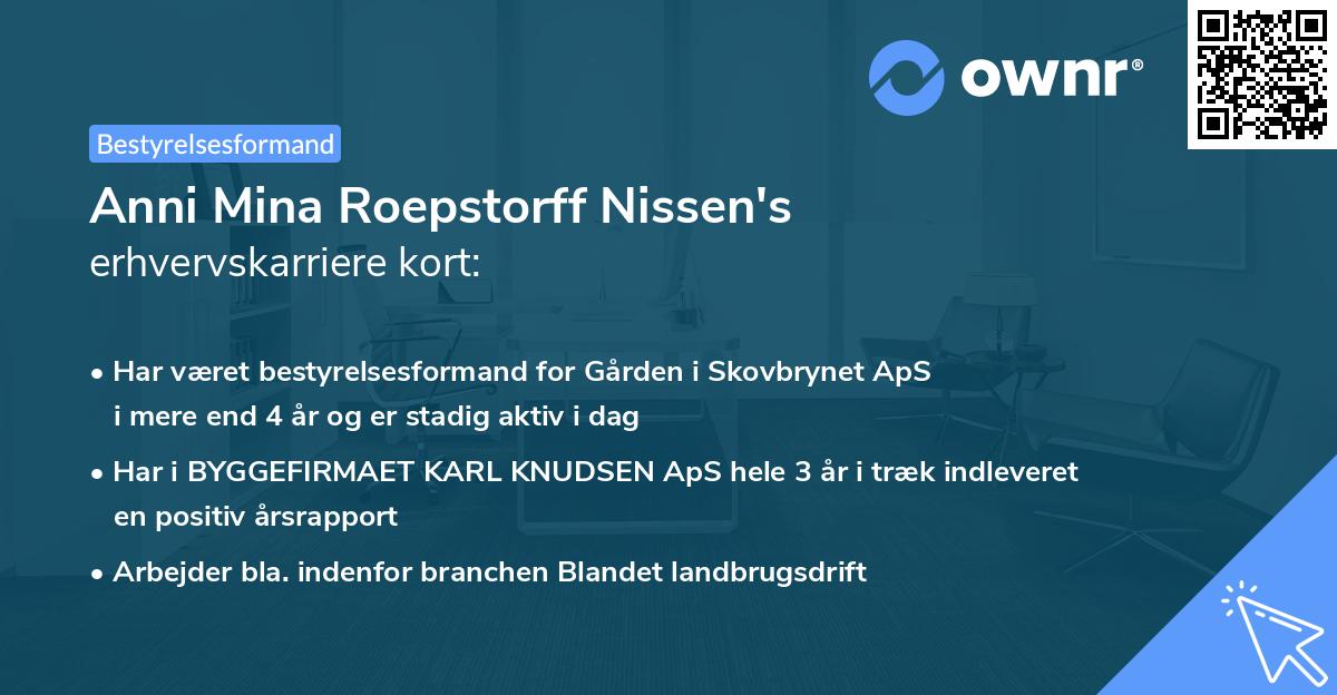 Anni Mina Roepstorff Nissen's erhvervskarriere kort