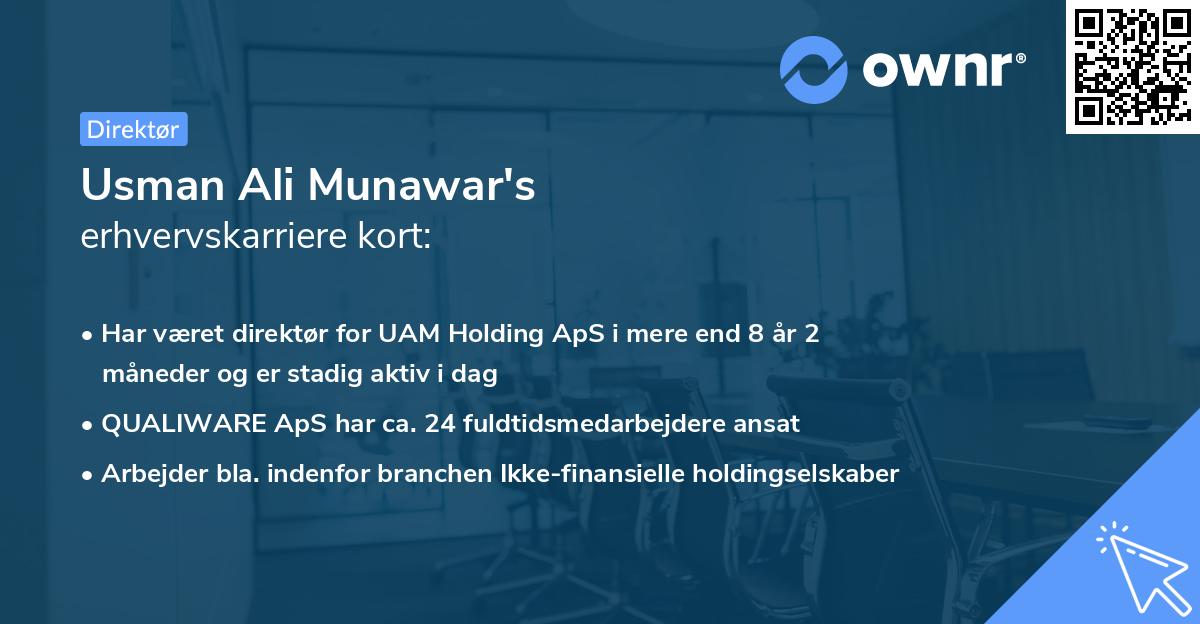 Usman Ali Munawar's erhvervskarriere kort